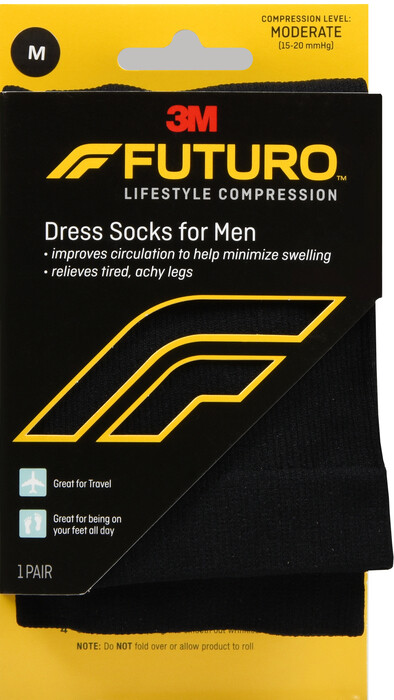 Futuro™ Revitalizing Dress Socks for Men, Moderate 15–20mmHG, Black Medium