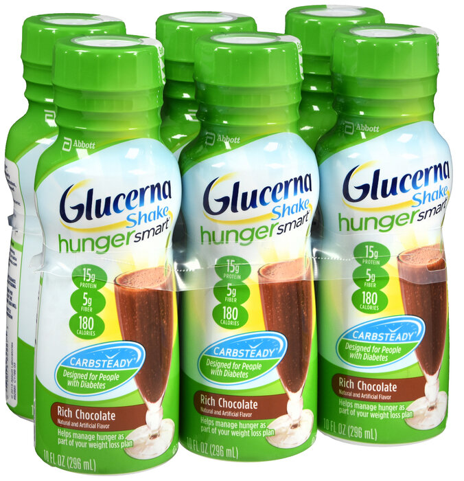 Sữa dành cho người bệnh tiểu đường sô cô la, Glucerna Hunger Smart Liquid 6x10oz (CHOCOLATE)