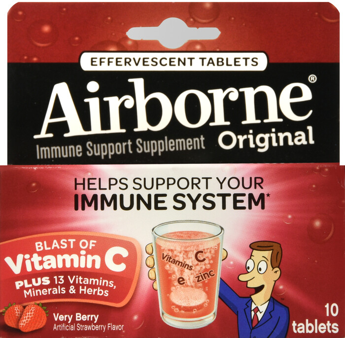 Viên sủi C,  Airborne Immune Support Vitamin C 1000mg 10 viên (Dâu)