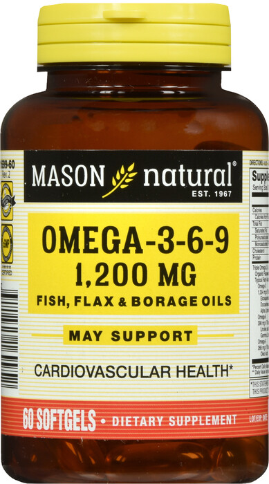 Viên uống bổ sung Omega, Mason Natural Omega 3-6-9 1200mg Softgels 60ct