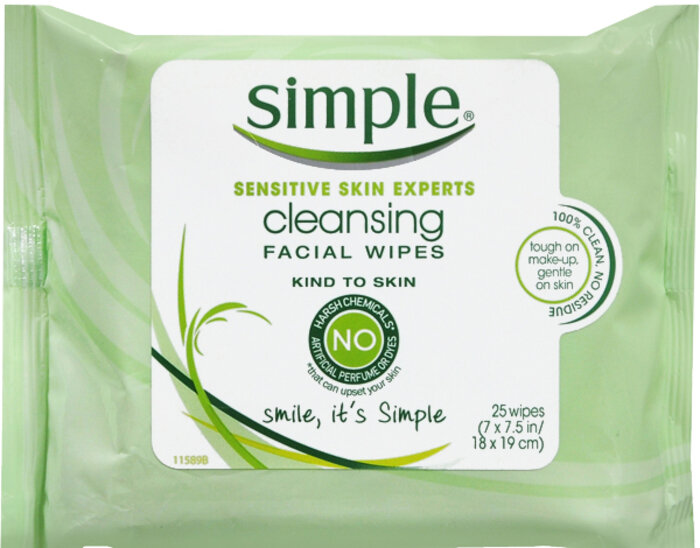 Khăn lau mặt ướt, tẩy trang, Simple Kind Cleansing Facial Wipe 25ct