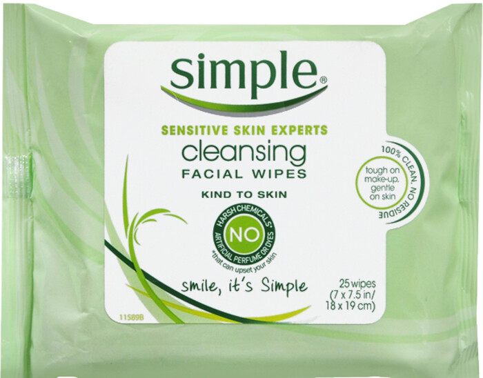 Khăn lau mặt ướt, tẩy trang, Simple Kind Cleansing Facial Wipe 25ct