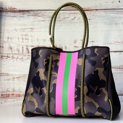 Camouflage with Stripe Neoprene Tote