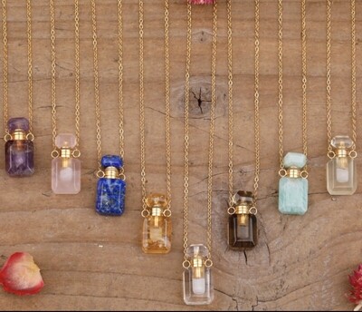 Mini Crystal Essential Oil Pendant Necklace - Gold Chain