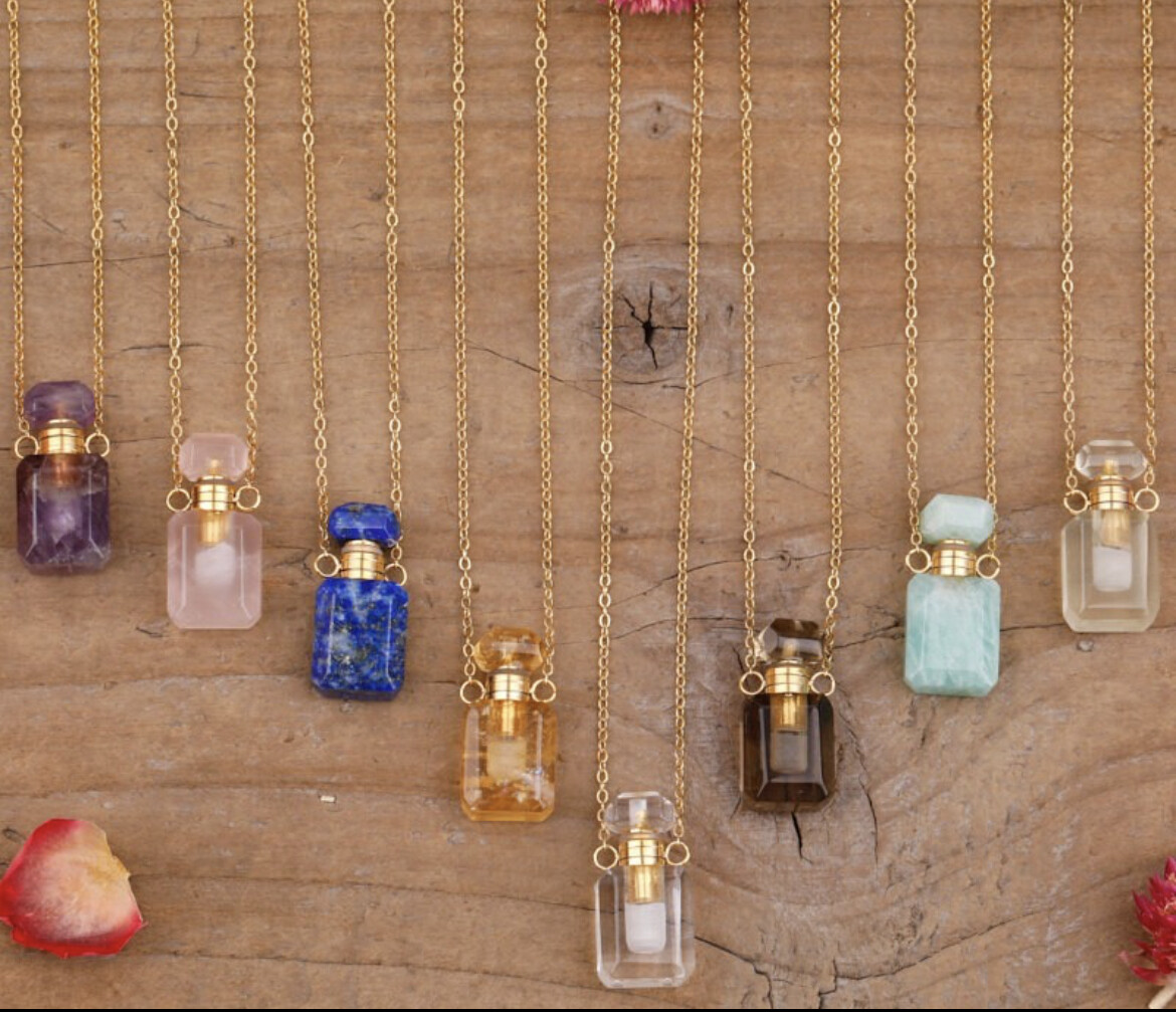 Mini Crystal Essential Oil Pendant Necklace - Gold Chain