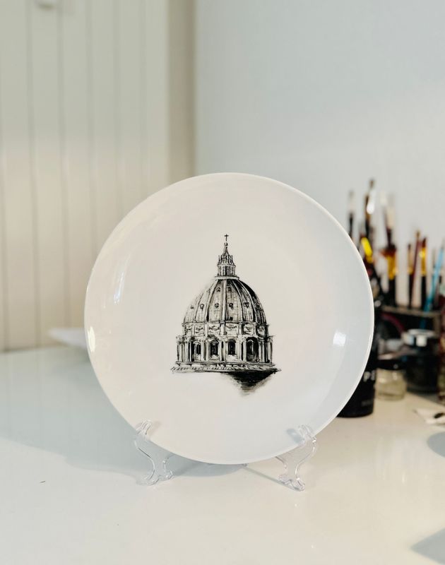 SAINT-PIERRE. Flacher Teller 27 cm ø. KUPPELN KOLLEKTION. Handbemalt