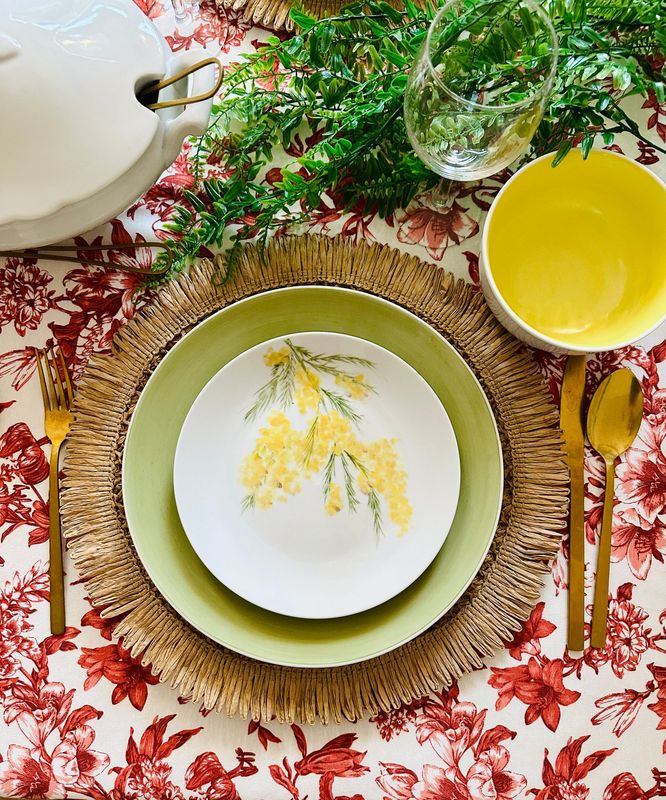4 Assiettes 19cm ø.  MIMOSAS COLLECTION. Peinte à la main