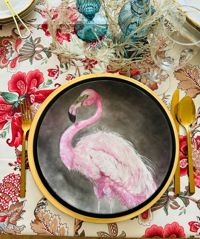 FLAMINGO Speiseteller 27cmø – ROYAL BIRD KOLLEKTION – Handbemalt