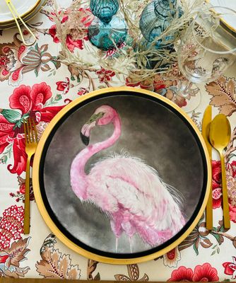 FLAMINGO Assiette plate 27cmø. ROYAL BIRD COLLECTION. Peinte à la main