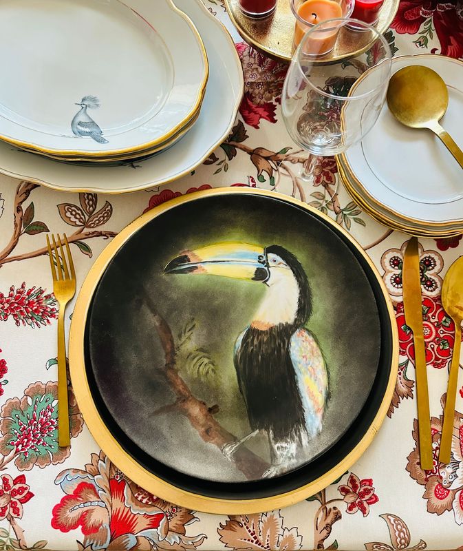 FLAMINGO Flacher teller 27cmø – ROYAL BIRD KOLLEKTION – Handbemalt