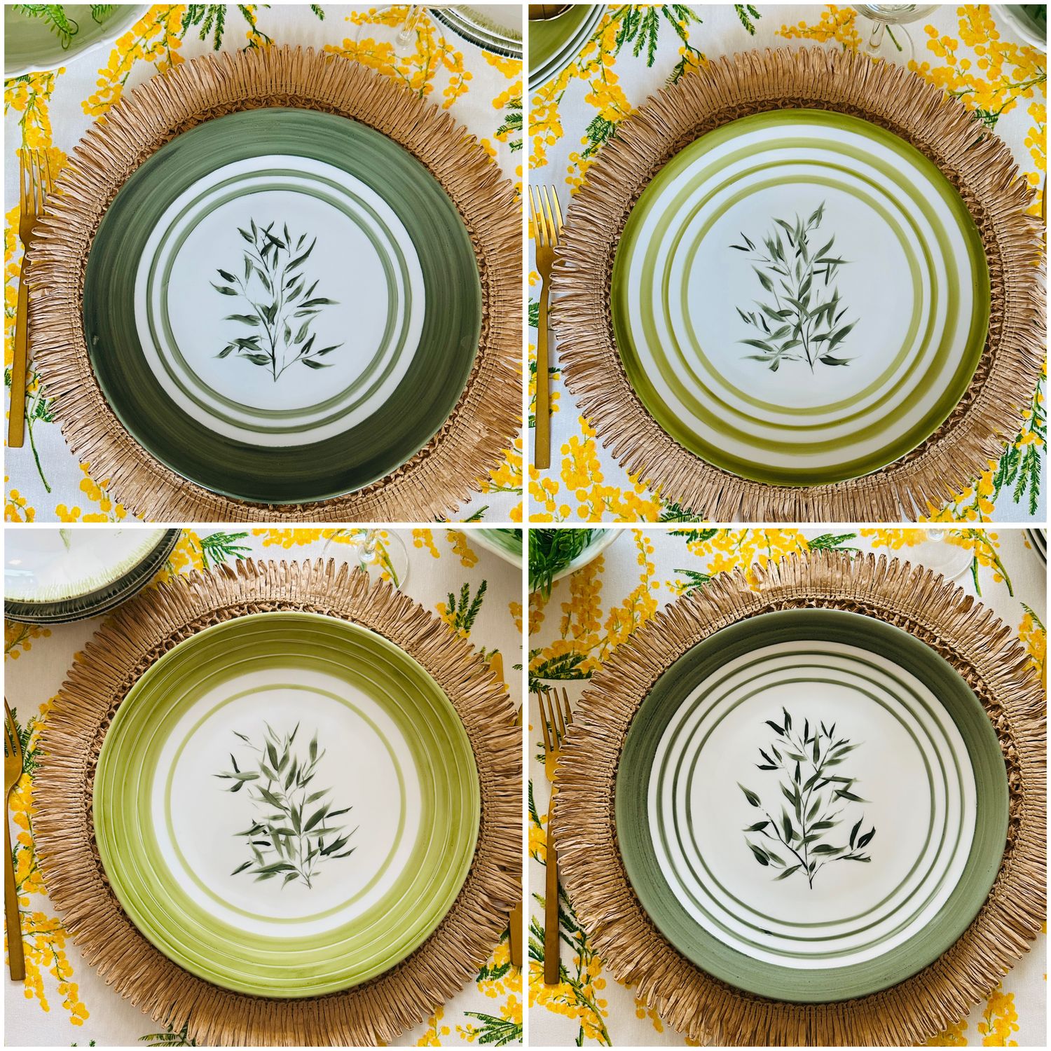 ASSIETTE DE PRÉSENTATION À MOTIF DE FEUILLES 30cmø. PEINTE À LA MAIN