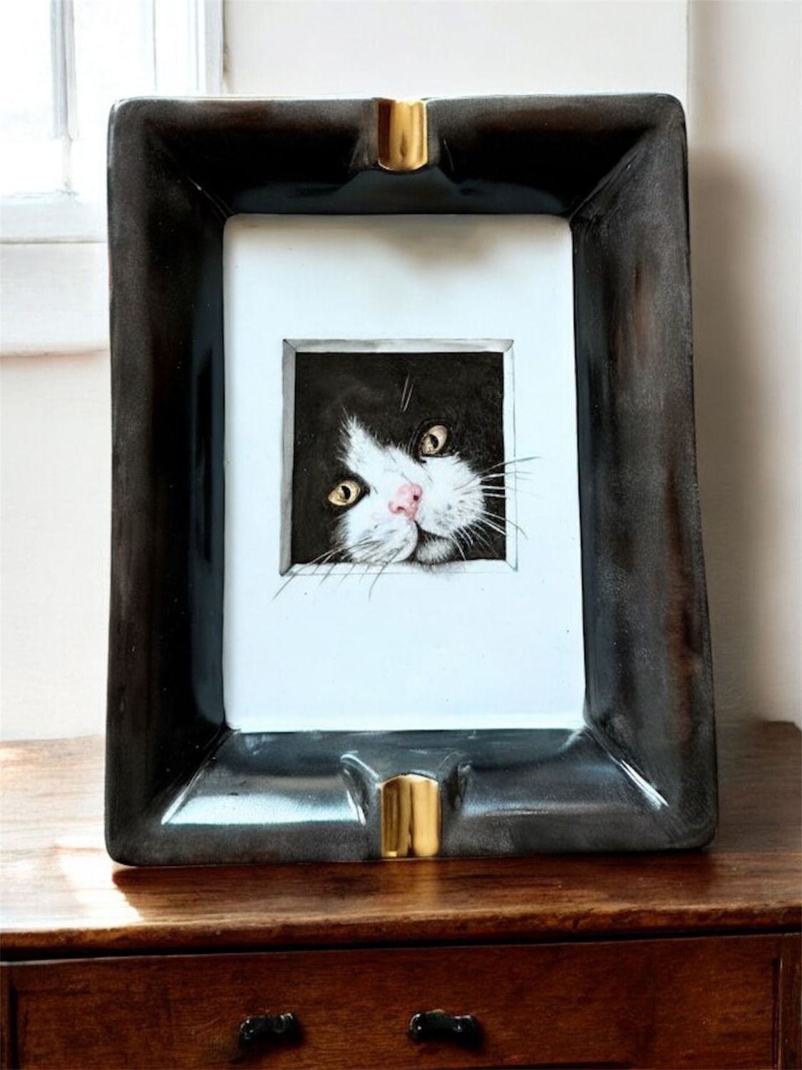 Cendrier CHAT en porcelaine peints à la main 15x20cm