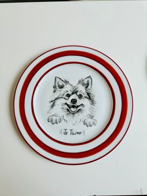 MA MASCOTTE. Assiette 21cmø. PET COLLECTION. Painte à la main