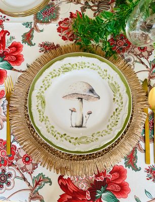 Assiette plate 27 cm ø. BLANC. CHAMPIGNON COLLECTION. Peinte à la main