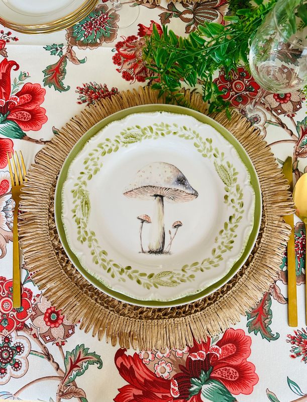 Assiette à salade/dessert 19cmø. BLANC. CHAMPIGNON COLLECTION. Peinte à la main