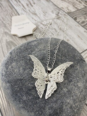 Silver 3D Butterfly Pendant Necklace