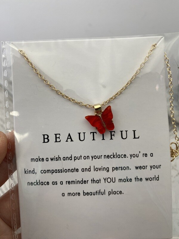 Red Acrylic Butterfly Pendant Necklace
