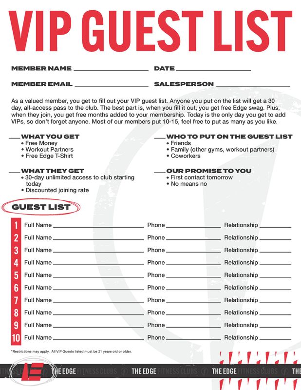 EDGE Guest List- not for presale order - 100 sheets per Pad