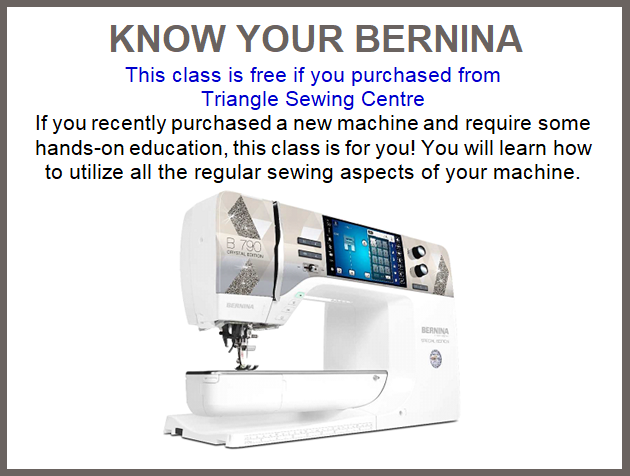 ​KNOW YOUR BERNINA
Friday June 23rd, 12:00 pm - 5:00 pm