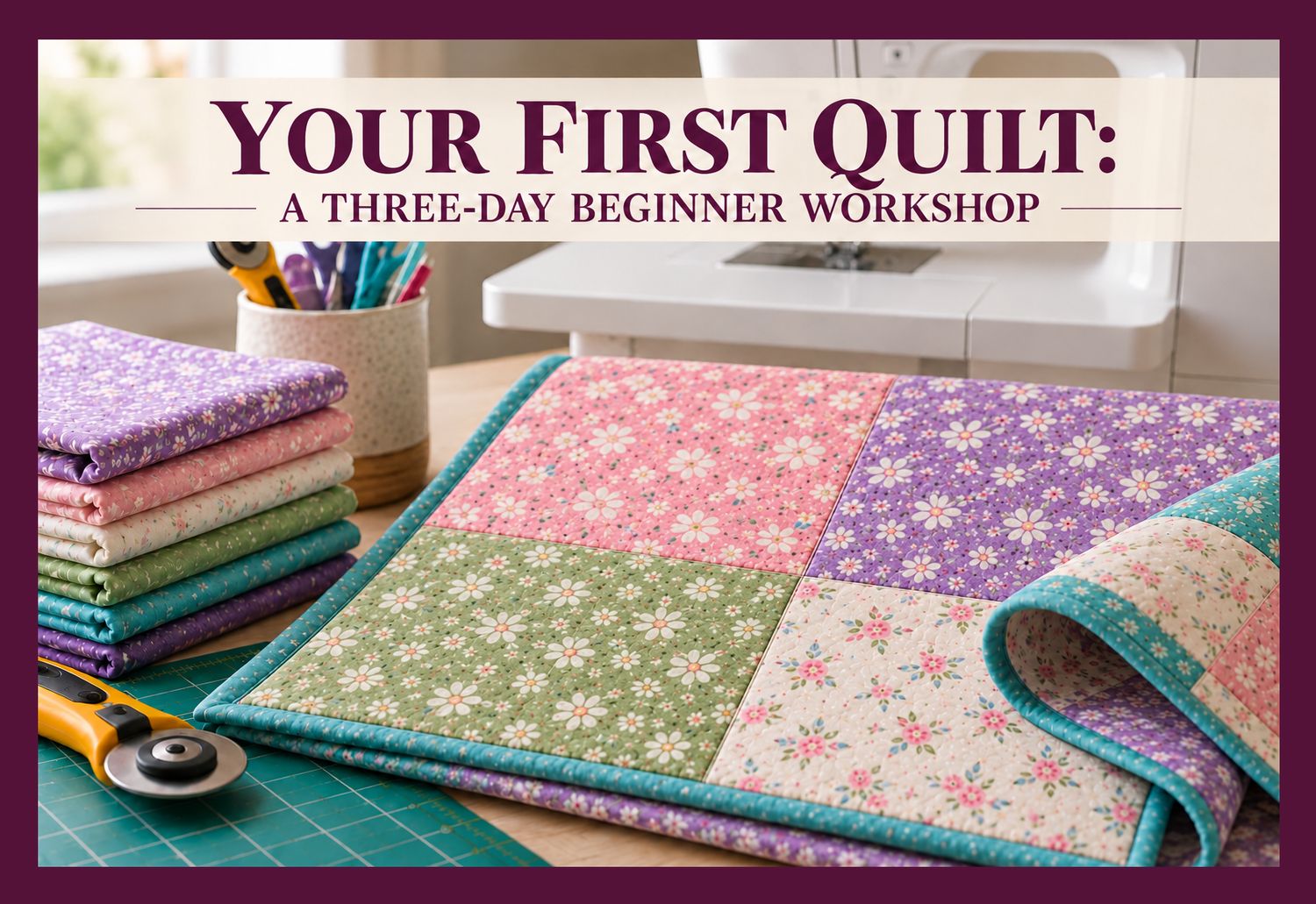 ​YOUR FIRST QUILT: A THREE-DAY BEGINNER WORKSHOP Wednesdays September 16th, October 7th &amp; 21st, 10:30 am - 4:30 pm