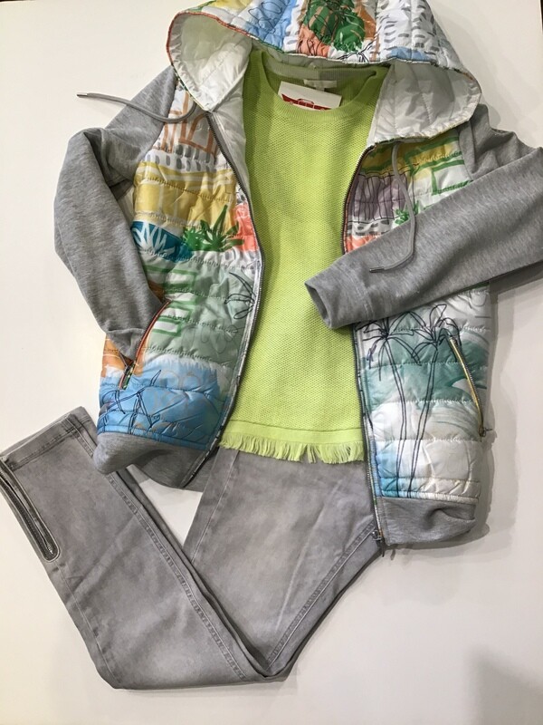 Sparkle knit puffer front zip hoodie