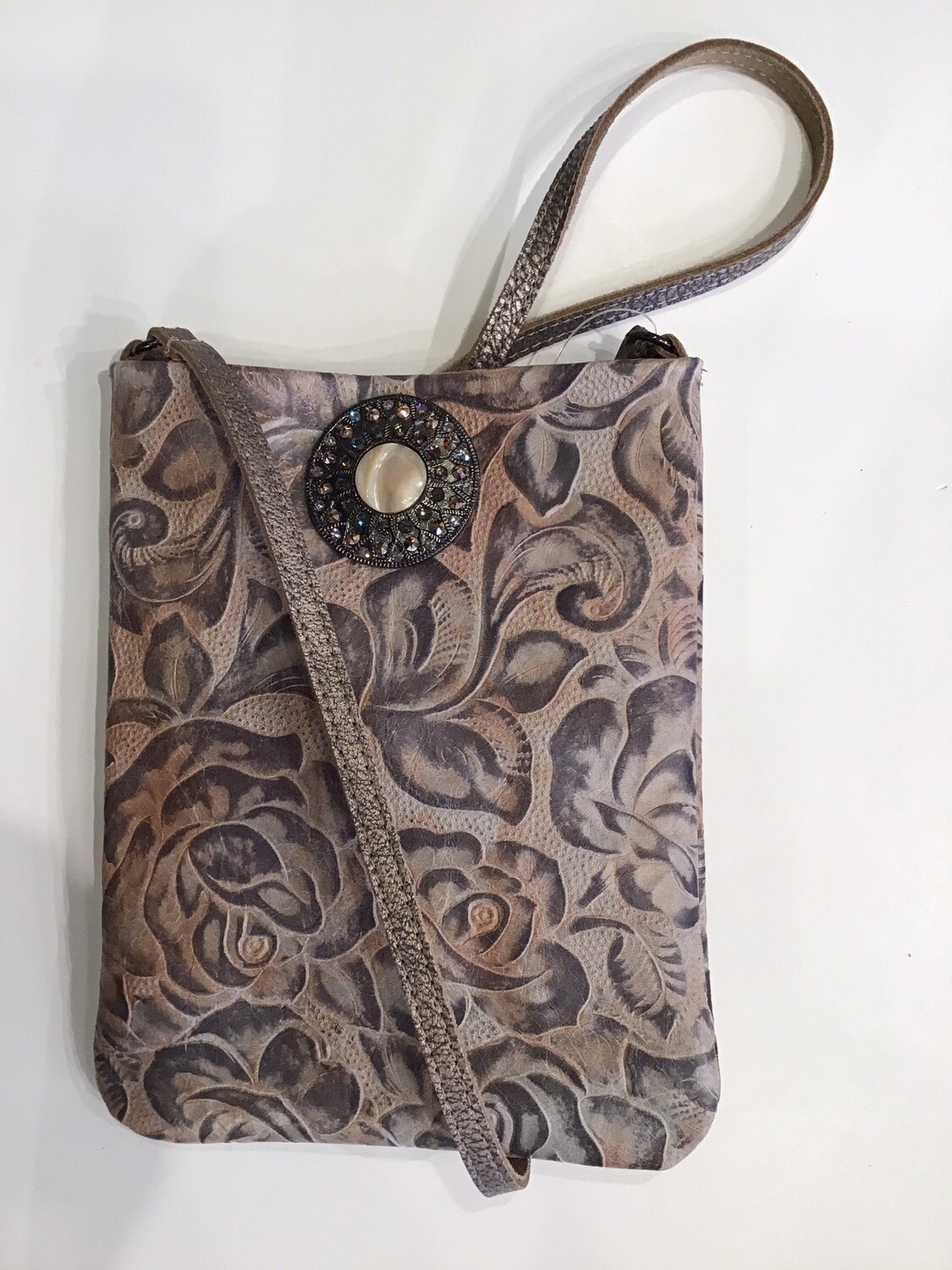 Tooled Leather Broach Snap Pouch