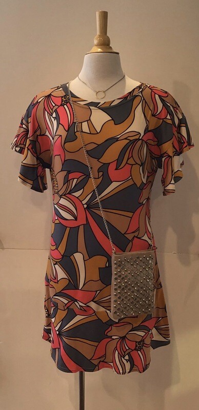 Geo floral print s/s ruffle dress