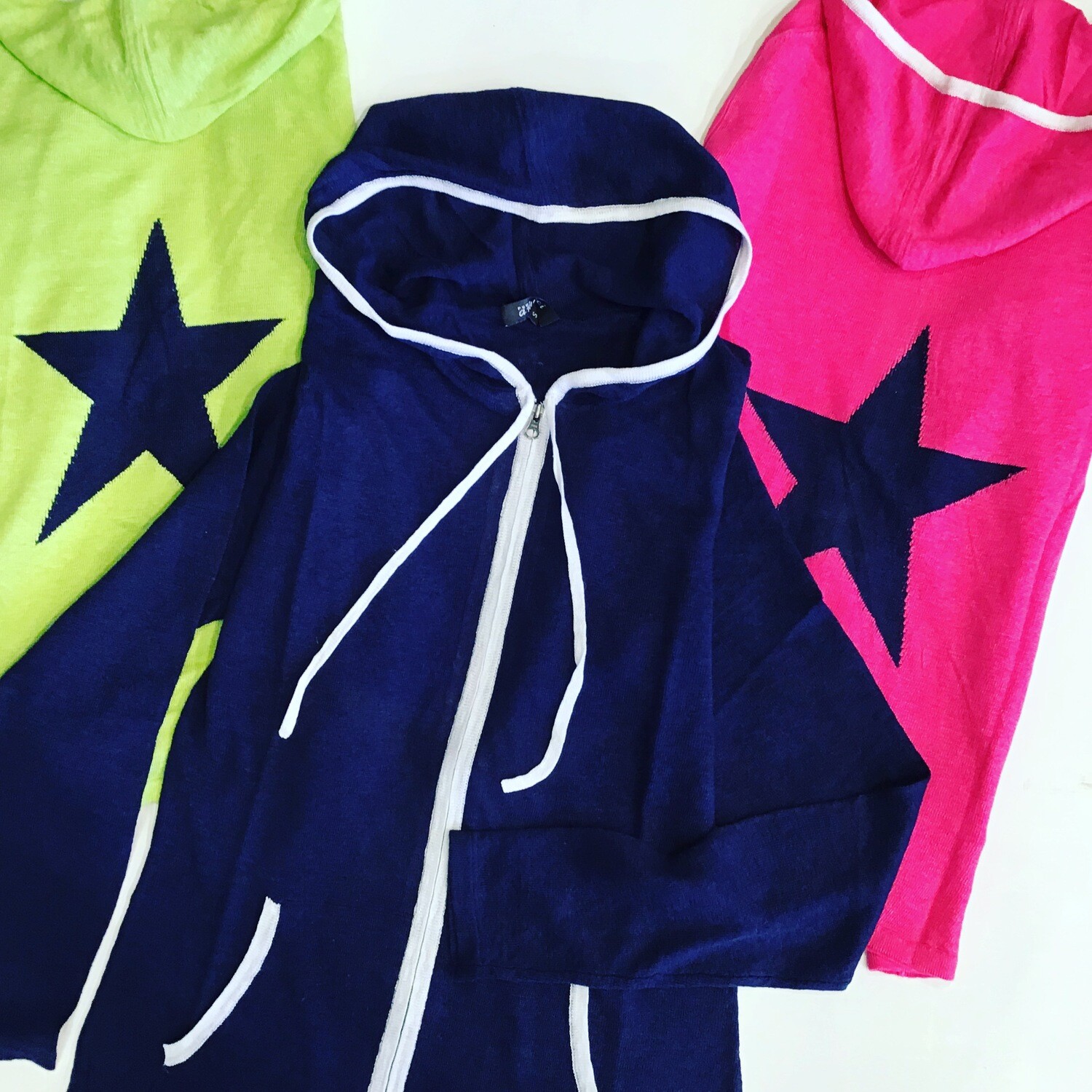 Linen zip hoodie with star