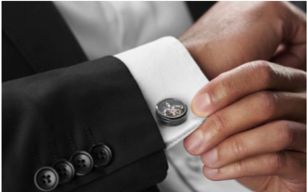 TF Est. 1968 Geneve Suisse . Tourbillon Classic : Cufflink Stainless Steel Shiny - Black Carbon