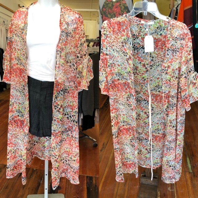 Sheer Floral Long Kimono W/Belt