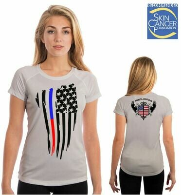 Police And Firefighters Support Flag -(Vapor Ladies Short Sleeve Tee)