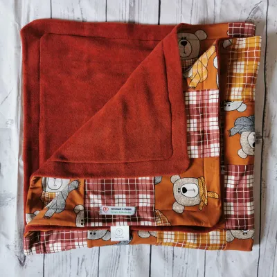 Kuscheldecke Babydecke "Bärchen - rot / orange" VS Sweat + RS kuscheliger Fleece