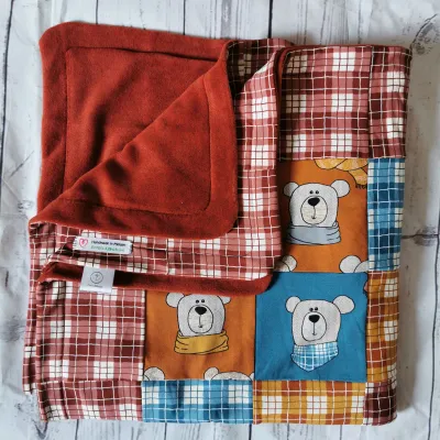 Kuscheldecke Babydecke Kuscheldecke Babydecke "Bärchen - rot / blau" VS Sweat + RS kuscheliger Fleece