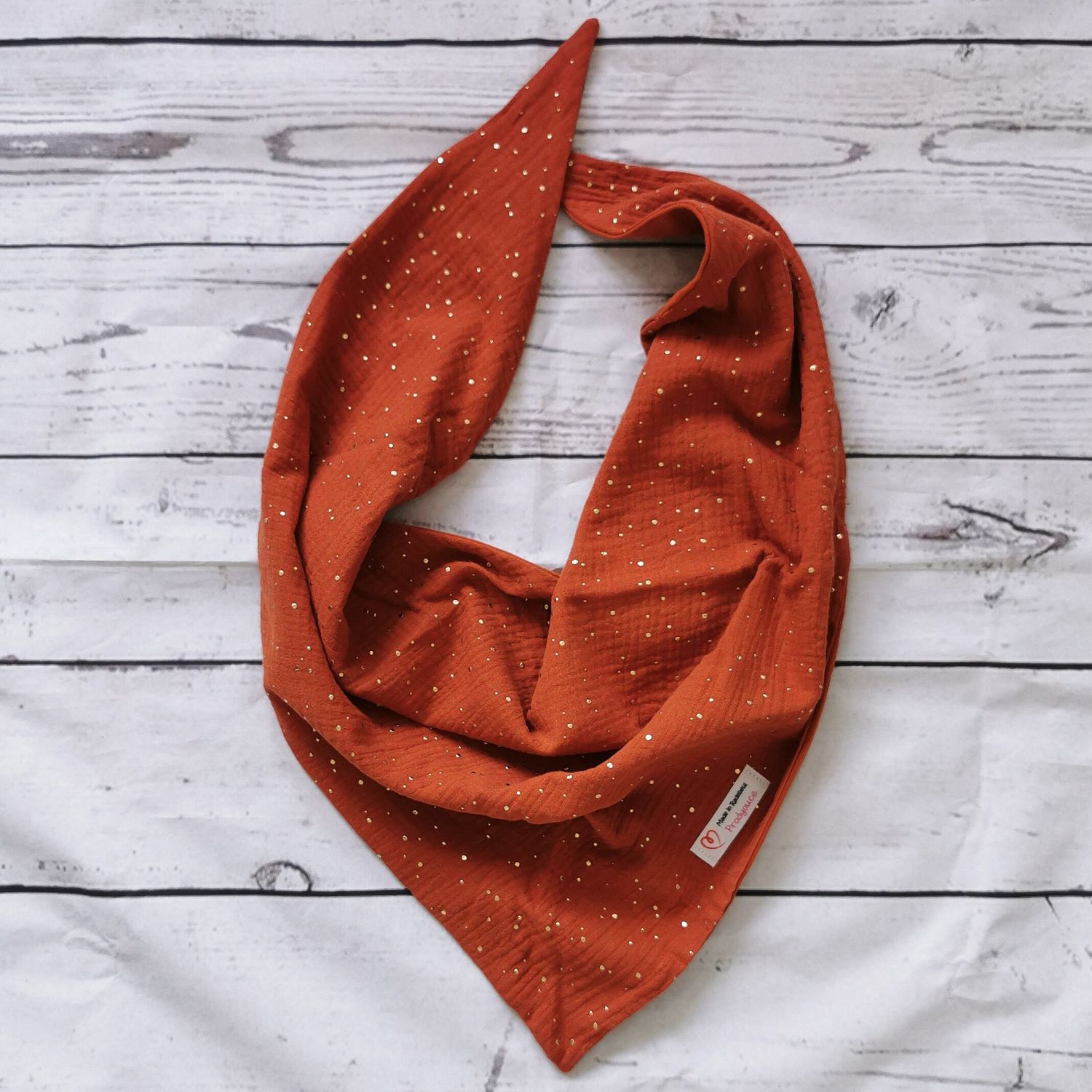 Dreieckstuch "orange mit goldenen Punkten" aus Musselin und Bio Jersey Gr. M