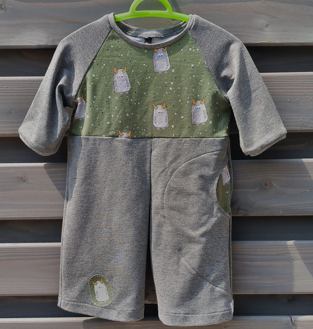 Kinderkleid "Monster" kurzärmelig, grün / grau Gr. 86 - Duplikat 5% Rabatt