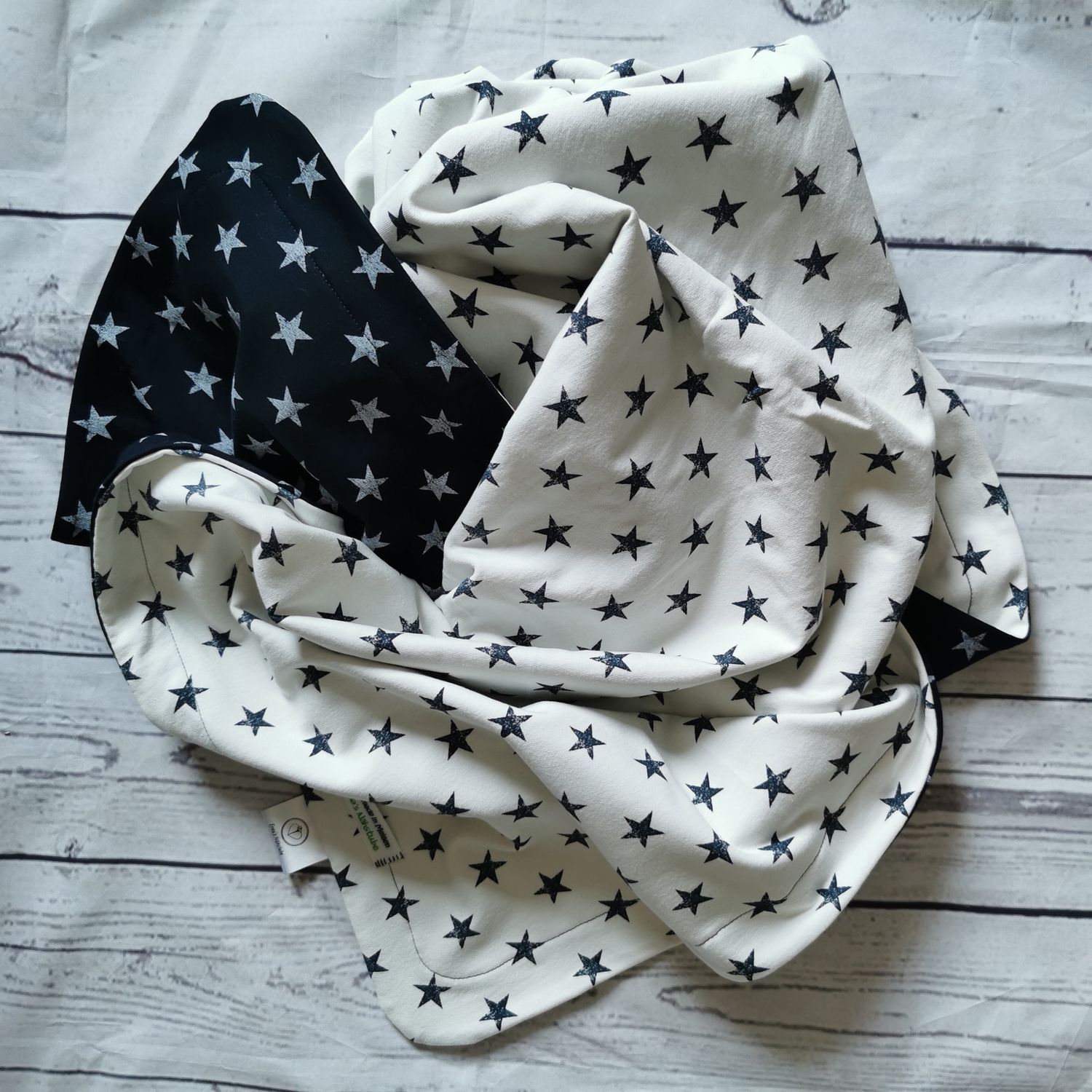 Kuscheldecke Babydecke "Sterne" aus Sweat weiß und blau