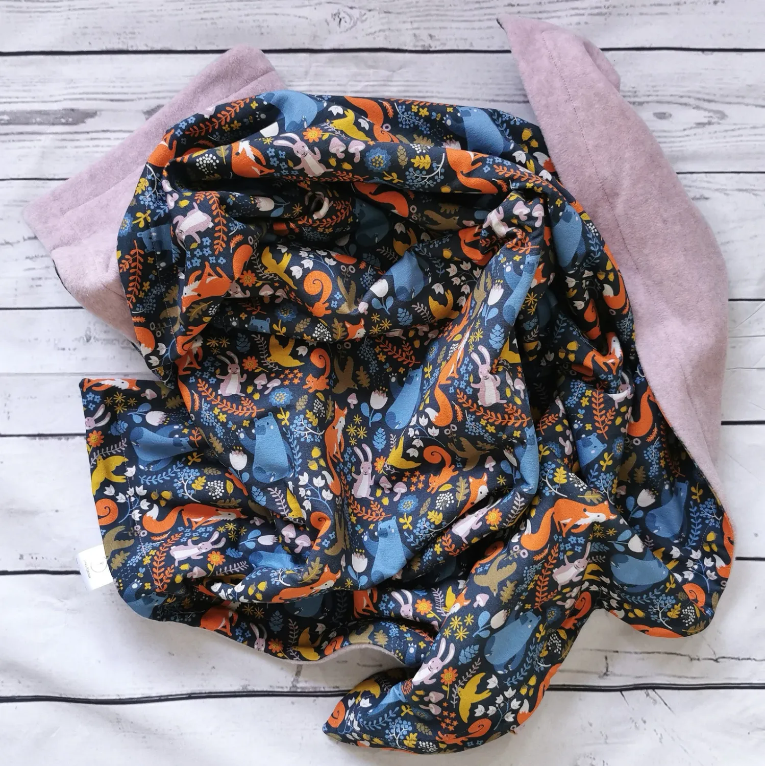 Kuscheldecke Babydecke "Waldtiere-rosa" VS Sweat + RS kuscheliger Fleece