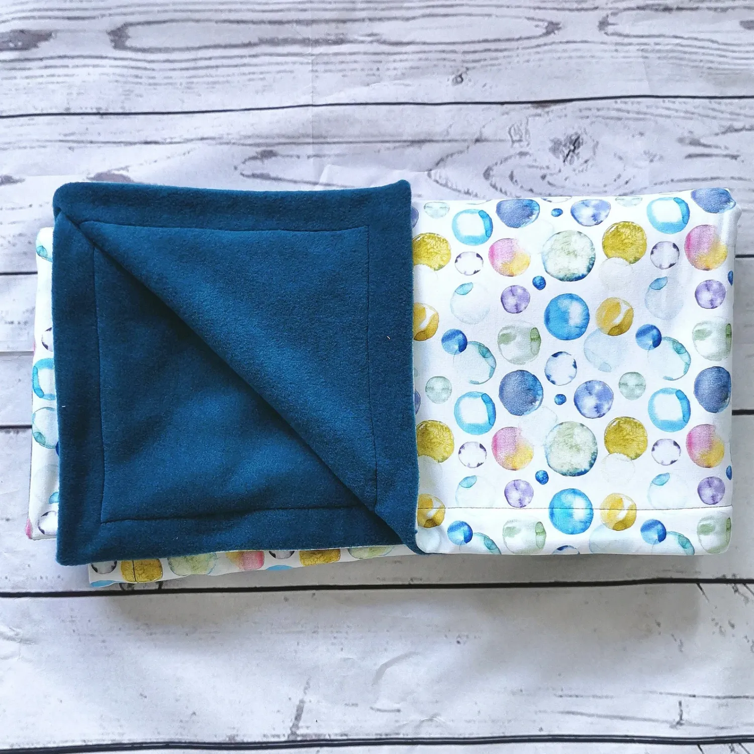 Kuscheldecke Babydecke "Seifenblasen-blau" VS Sweat + RS kuscheliger Fleece