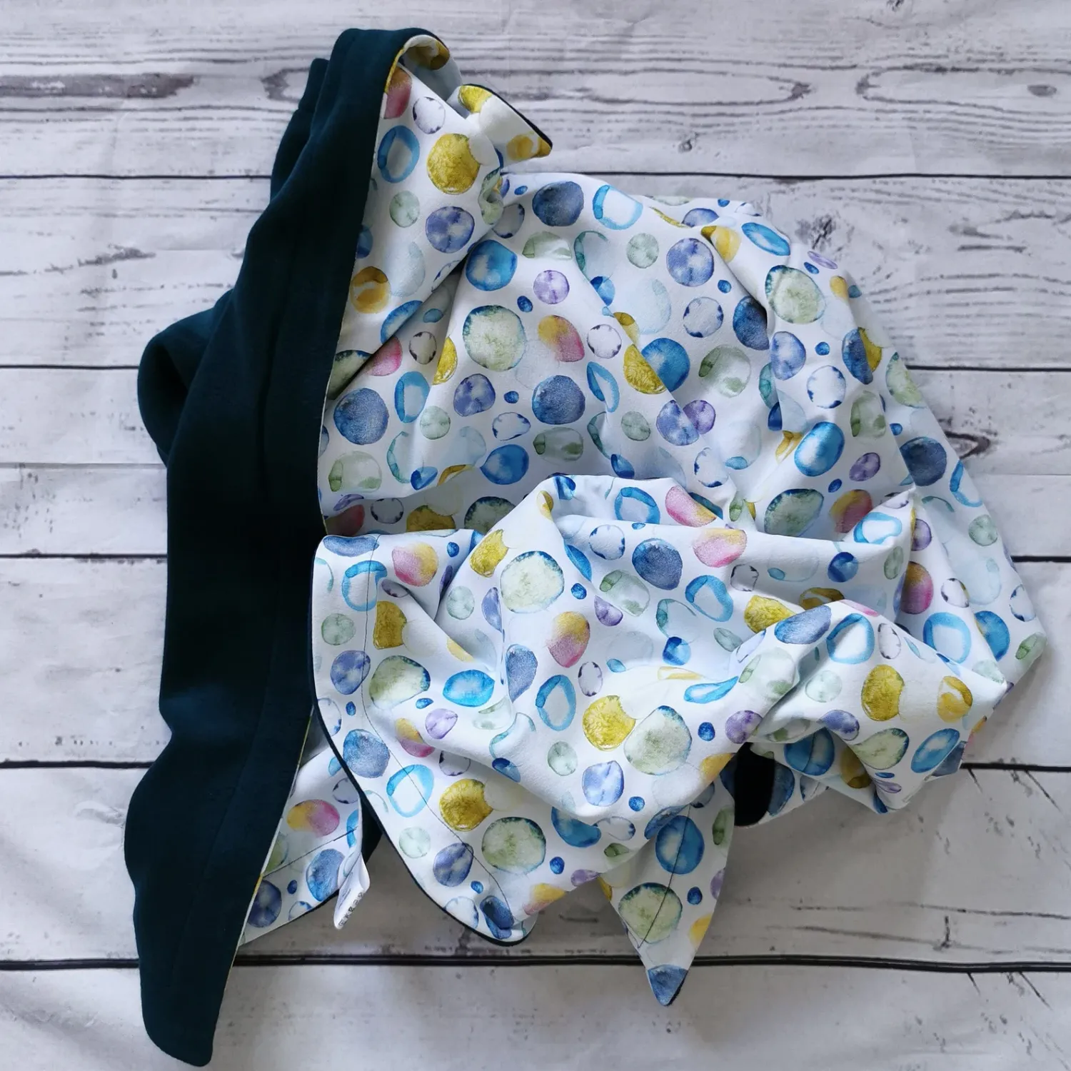 Bio Kuscheldecke Babydecke "Seifenblasen-petrol" VS Sweat + RS kuscheliger Fleece