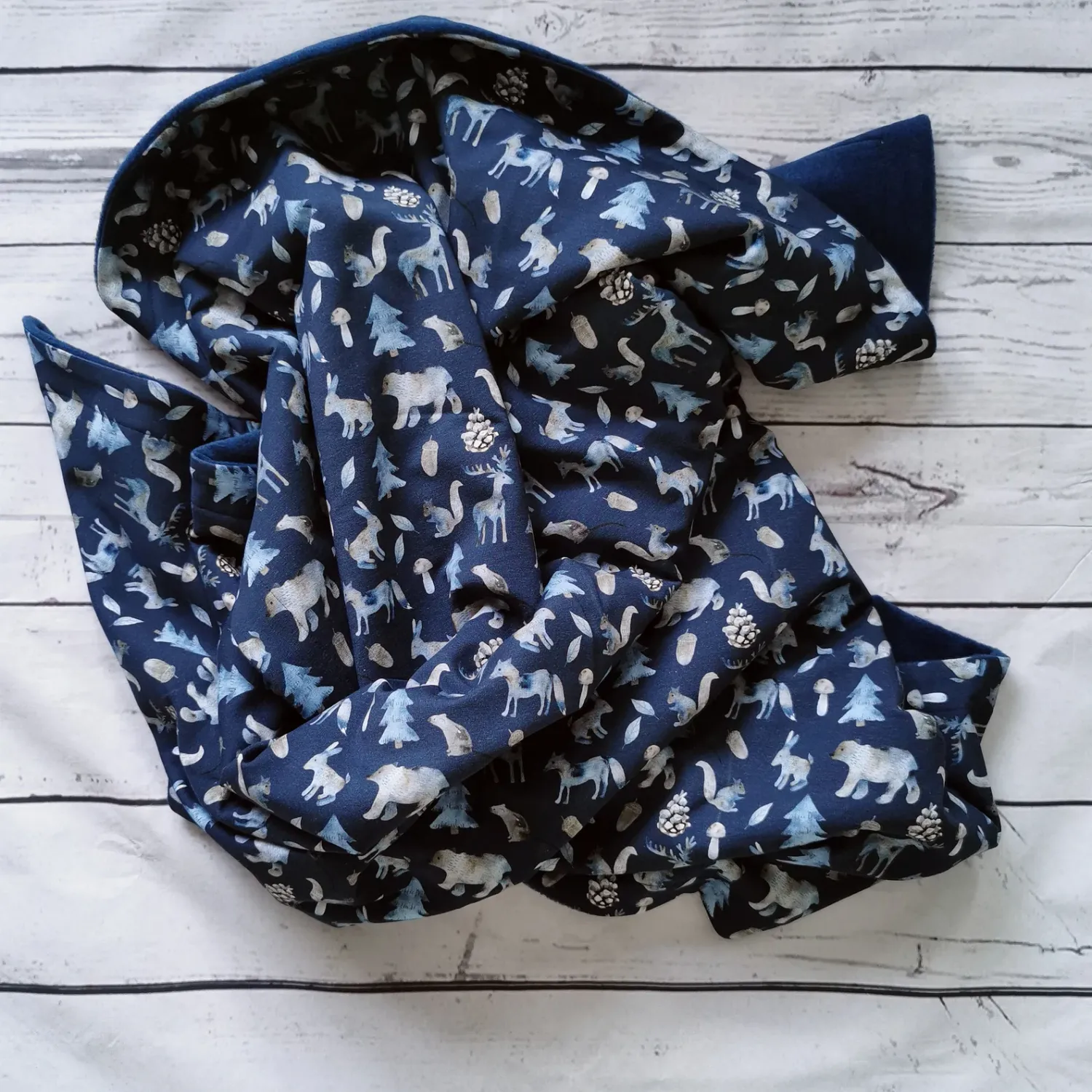 B-Ware! Kuscheldecke Babydecke "Waldtiere - blau" VS Sweat + RS kuscheliger Fleece