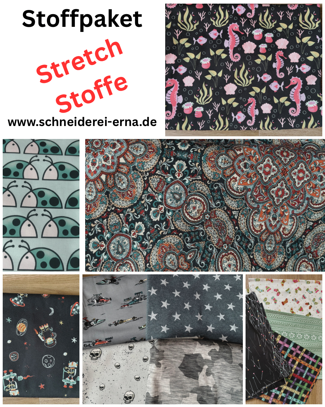 5 Meter Stoffpaket - Stretch Stoffe (Baumwoll Webware mit Elasten)