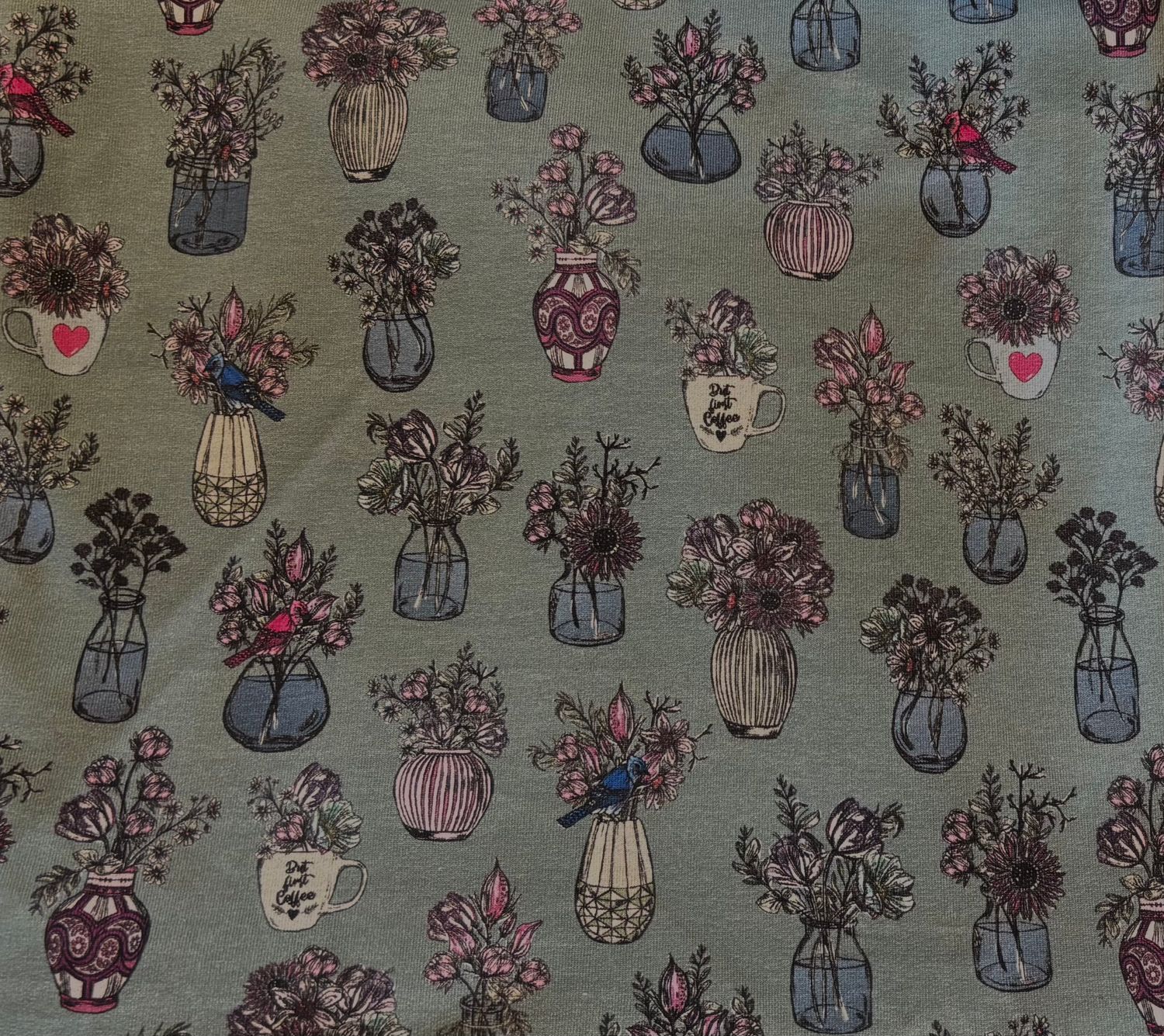 1,80m Sommersweat Blumen auf grün