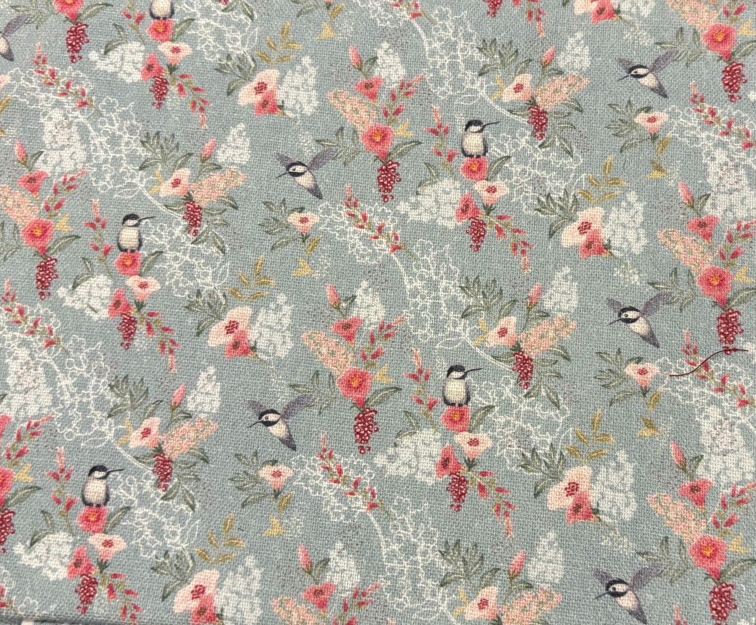 1,60 m Baumwoll Webware Dekostoff Kolibris und Blumen
