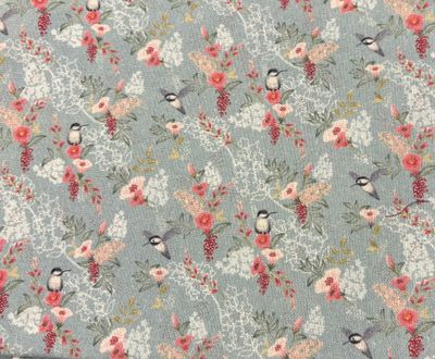 1,60 m Baumwoll Webware Dekostoff Kolibris und Blumen 1,60 m Baumwoll Webware Dekostoff Kolibris und Blumen