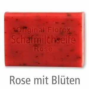 Schafmilchseife eckig, 100 g Rose mit Blüten Schafmilchseife eckig, 100 g Rose mit Blüten