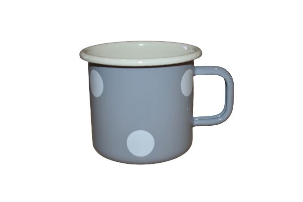 Emaille Becher gepunktet | grau/creme