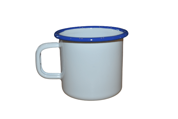 Emaille Becher | weiß/blau