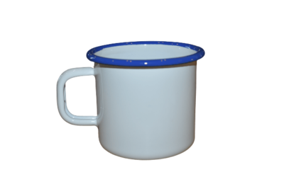 Emaille Becher | weiß/blau