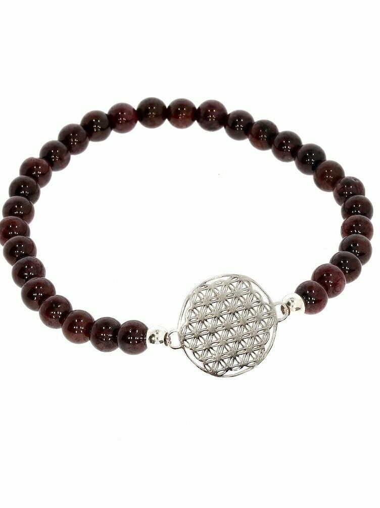 Armband Granat mit 925 Silber Lebensblume