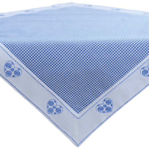 Tischdecke blau-weiß kariert Stickerei "Herz" 85x85